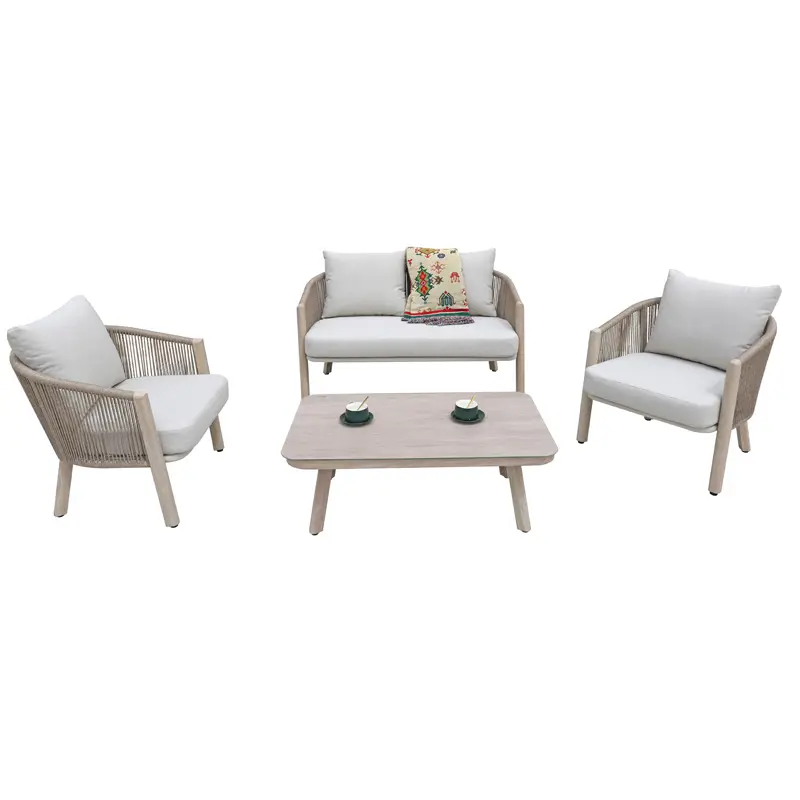 4 piece rattan garden furniture alumi...