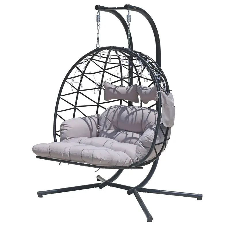 Outdoor courtyard gray leg support and storage bags LED lamp belt double hanging basket