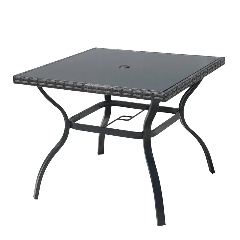 Black outdoor dining table and black rattan armchair patio sets on sale garden table and chairs set