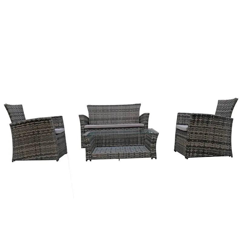 Outdoor rattan sofa 4 piece wicker pa...
